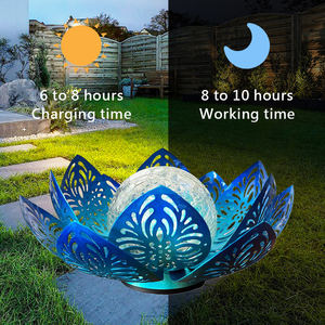 Lampe solaire d'extérieur en forme de lotus, étanche, avec globe en verre craquelé, lumières LED en forme de fleur de lotus, décoration pour patio extérieur - Product Image 1