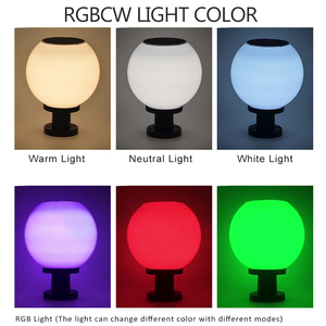RGB Multi Color Remote Control Smart <strong>Ball</strong> Shaped <strong>Solar</strong> <strong>Powered</strong> LED Pillar Lights IP65 Waterproof Rating Dimmable CE Garden - Product Image 4