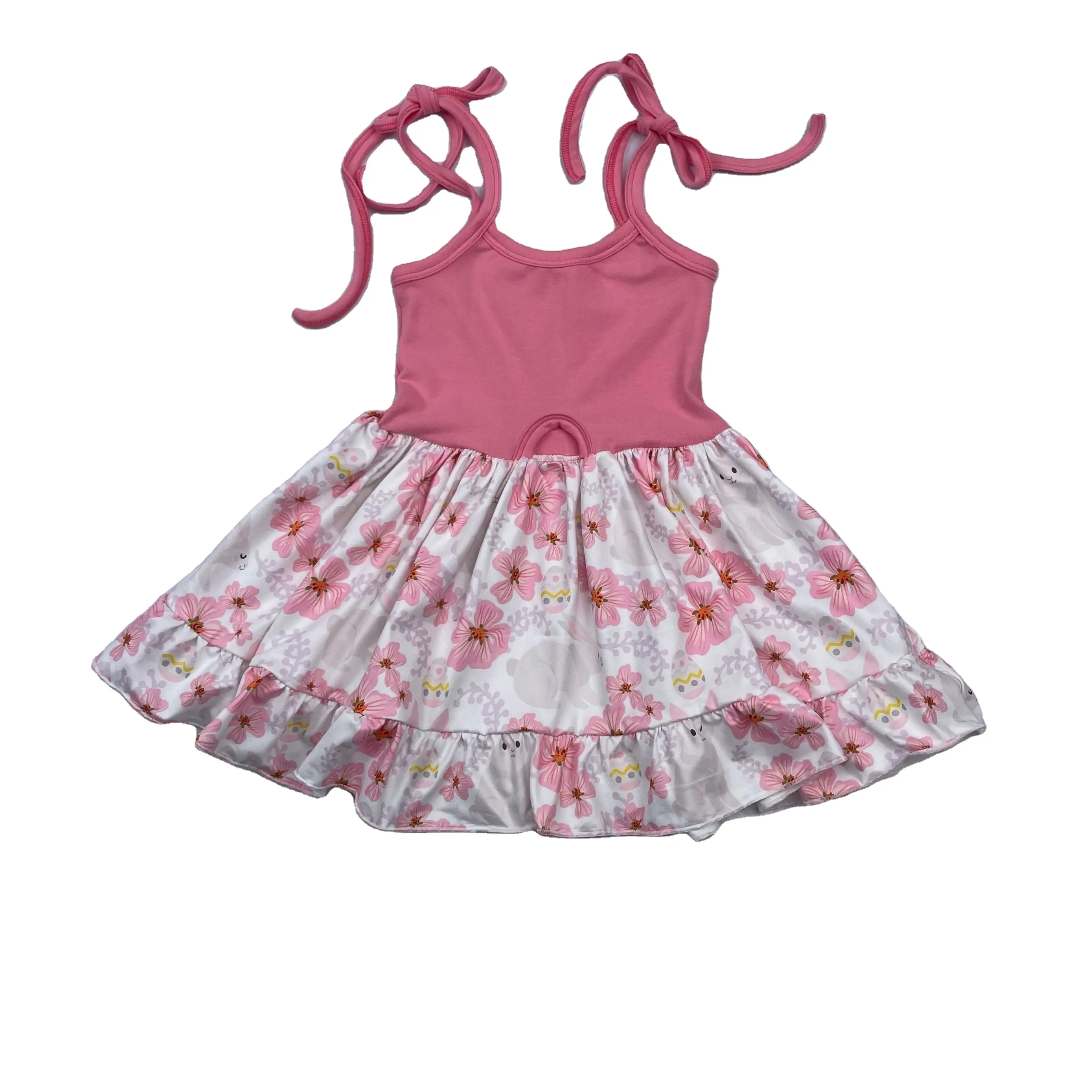 Liangzhe OEM אפרסק פרחוני באני דפוס beby ילדה שמלת תינוקת קיץ שמלה לילדים