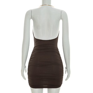Viviblook D26DS162 Vestido Nuevo de Verano para Mujer, Sin Mangas, Sexy, con Anillo Metálico, Cuello Halter, Mini Vestido Ajustado - Product Image 3