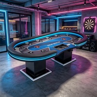 Mesa de Póker Texas Hold'em Estándar para 10 Jugadores con Luces Decorativas LED, Muebles Personalizados de Alta Calidad para Salas de Juego Interiores