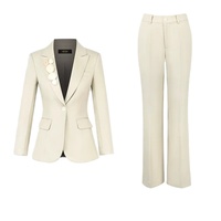 Ensemble tailleur chic pour femme – Pantalon évasé taille haute et blazer à manches longues en Spandex/Polyester – Style professionnel moderne – Vente en gros