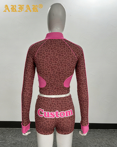 Tuta Sportiva Due Pezzi <span class=keywords><strong>da</strong></span> <span class=keywords><strong>Donna</strong></span>, Set Personalizzato con Stampa Ghepardo, Giacca e Pantaloncini, Abbigliamento Streetwear Autunno Inverno per Donne - Product Image 3