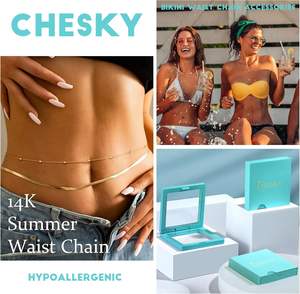 CHESKY 14K 금도금 여성용 섹시한 비키니 비치 허리 체인 여름 보석 액세서리 방수 뱀 진주 쿠바 바디 체인 - Product Image 5