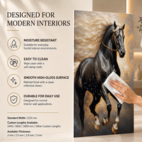 Panel de Pared de PVC Impreso en 3D con Diseño de Caballo Negro MORLENX, Recubierto con Protección UV, Resistente al Fuego, Fácil de Instalar, para Decoración de Villas y Oficinas