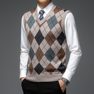 Men's <strong>Argyle</strong> Vest <strong>Sweater</strong> Wool Blend V-Neck Sleeveless Pullover <strong>Sweater</strong> - Product Image 1