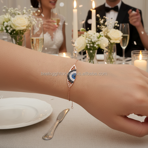 Pulsera de ojo malvado de plata de ley de 925K BSUMTB103 chapada en oro con perla de diamante de circón como piedra principal para regalo de fiesta de boda - Product Image 3