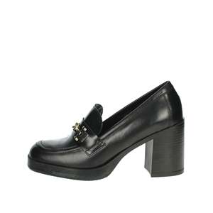Mocassins à talon carré en cuir noir pour femme, taille 8 - Product Image 1