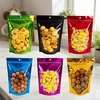Sachets Doypack en plastique à fermeture éclair avec fenêtre, dorés, pour snacks et noix, emballage alimentaire, directement de l'usine