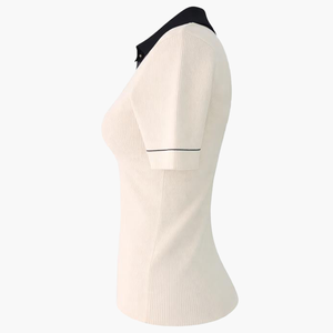 Camiseta de Punto con Cuello en Contraste Sólido para Mujer, Nueva Camiseta Básica Ajustada de Verano - Product Image 4