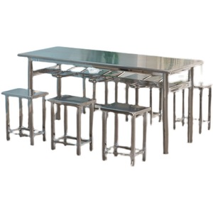 Table à manger modulaire en acier inoxydable avec tabourets suspendus, 4 ou 6 places, pour cantines, restaurants de nouilles, ensembles de restaurants - Product Image 5