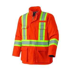 Canada Style Fluorescent Orange Work Padding Reflective Parka Winter Safety Clothing Waterproof Warm Safety Jacket