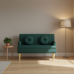 Panca in Tessuto Verde Scuro 100% Poliestere Trapuntata Arredamento per Soggiorno Design Moderno Contemporaneo - Product Image 2