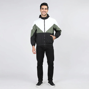 Plain Design Black White Autumn Fashionable Custom Zipper Front <b>Waterproof</b> Canvas Vintage Hooded Windbreaker <b>Jacket</b> Men Pakistan - Product Image 1