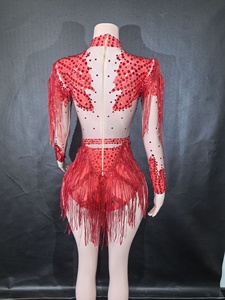 Costume de ballet jaune brillant à franges et fente haute pour chanteuse, robe de scène sexy pour spectacle de bar, costumes de performance - Product Image 4
