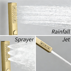 Soffione doccia a incasso a soffitto <span class=keywords><strong>con</strong></span> doppio manico in ottone, 36x12 pollici, <span class=keywords><strong>con</strong></span> LED, altoparlante musicale e miscelatore termostatico in ceramica <span class=keywords><strong>con</strong></span> getto a pioggia - Product Image 6