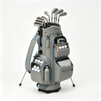 Sac de golf gris clair avec garniture bleue, sac de transport pour clubs de golf avec compartiment supérieur et doubles bretelles, bagage spécial