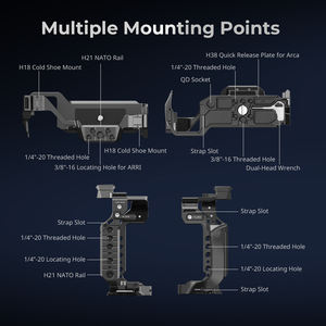 ชุดกรงอลูมิเนียมอัลลอยด์ 4903 สำหรับ <span class=keywords><strong>LUMIX</strong></span> <span class=keywords><strong>S1R</strong></span> II พร้อมที่จับด้านบน ตัวหนีบสายเคเบิล และที่จับแบบมือถือ - Product Image 4