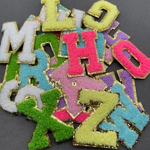 A-Z di colore multiplo Glitter Golden ciniglia lettere ferro su adesivo patch di feltro ricamato Custom patch ciniglia lettere