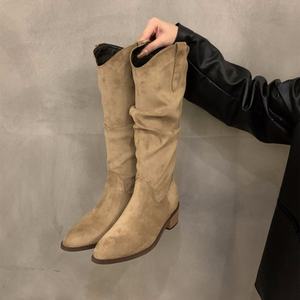 Zapatos de Mujer de Cuero Genuino de Alta Calidad, Punta Redonda, Plataforma Gruesa, Tacones Gruesos, Botas a Media Pantorrilla - Product Image 1