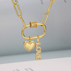 Collar clásico <span class=keywords><strong>de</strong></span> latón para mujer con colgante <span class=keywords><strong>de</strong></span> circón chapado en oro, cadena <span class=keywords><strong>de</strong></span> clavícula y corazón, <span class=keywords><strong>carta</strong></span> <span class=keywords><strong>de</strong></span> <span class=keywords><strong>amor</strong></span> para <span class=keywords><strong>aniversario</strong></span> - Product Image 2
