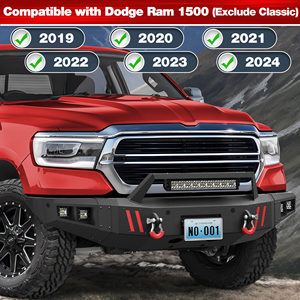 Parachoques Delanteros y Traseros Compatibles con R-am 1500 2019-2024 (Excepto Classic), Combinación de Ancho Completo, con Placa para Cabrestante, Anillas en D, LED, Acero al Carbono - Product Image 4