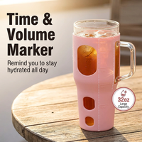 Gobelet en verre borosilicate de 32 oz avec poignée, grande capacité, pour voyage et fête, couvercle en bambou, pour hydratation au bureau