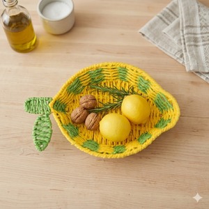 Panier de rangement en corde de papier tressé fait main, forme citron, organiseur de cuisine, plateau à fruits rond, plateau de rangement décoratif - Product Image 2