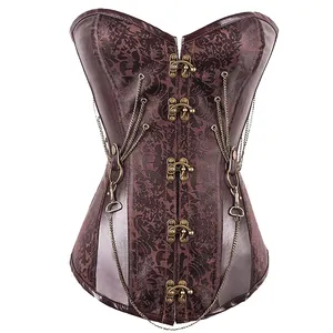 Steampunk kahverengi gotik Overbust kadınlar çelik kemikli toka ile Steampunk gotik sıkı bağlama korse