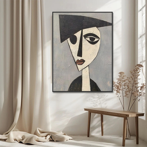 Esthétique Décoration d'intérieur Fait à la main Moderne <span class=keywords><strong>Noir</strong></span> <span class=keywords><strong>Blanc</strong></span> Géométrique <span class=keywords><strong>Femme</strong></span> <span class=keywords><strong>Visage</strong></span> Peinture Cubiste Portraits Art Mural - Product Image 2