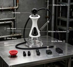 Electric Hookah with LED Light USB Rechargeable Modern Glass Base Remote Control Smoking Accessory - Product Image 4