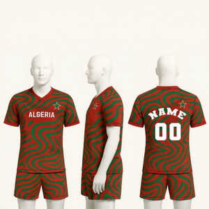 เสื้อฟุตบอลทีมชาติแอลจีเรียแบบเรโทรสำหรับผู้ชายปี 2026 ชุดเสื้อยืดคอกลมระบายอากาศพร้อมกางเกงขาสั้น ผลิตจากโพลีเอสเตอร์ 100% แบบซับลิเมชั่น - Product Image 1