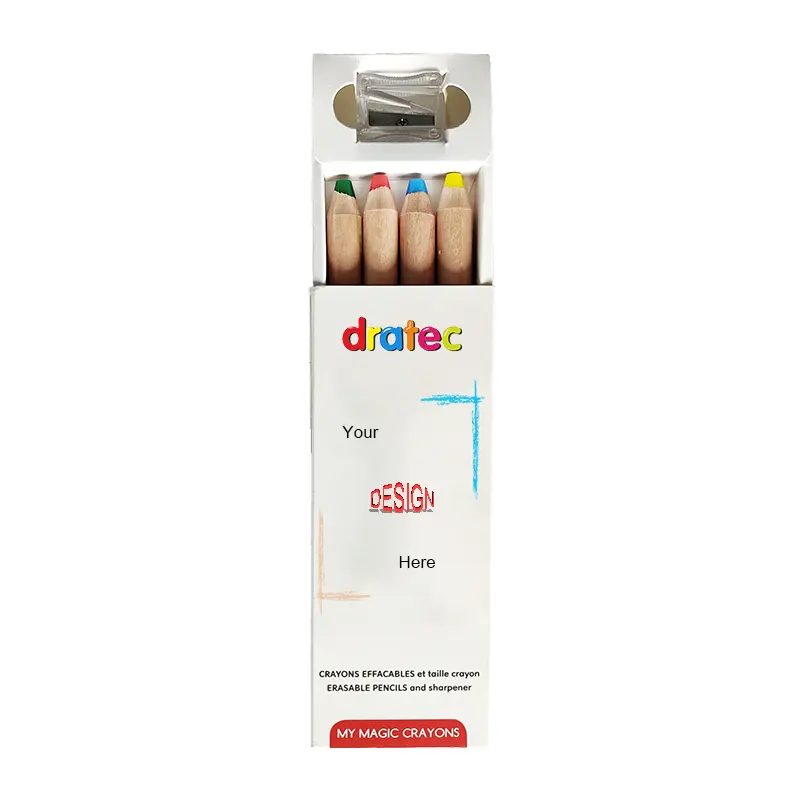 4 color 5inch wooden crayon set with sharpener Eco friendly popular kids color pencil crayon set