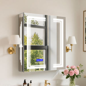 Armadietto a <span class=keywords><strong>specchio</strong></span> a LED in alluminio a doppia porta CAD-4292: pulsanti a sfioramento, antiappannamento, 3CCT, luminosità regolabile e <span class=keywords><strong>cabina</strong></span> luminosa - Product Image 2