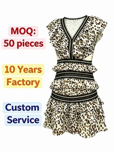 <span class=keywords><strong>Robe</strong></span> de soirée sexy à volants et imprimé léopard pour femme, avec dentelle, sans manches, à étages, fabriquée sur mesure par notre usine ODM - Product Image 1