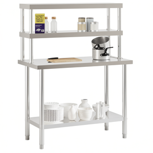 Commercial Kitchen <b>Work</b> <b>Table</b> 43.3x21.7x59.1 Stainless Steel Overshelf Freestanding Polished Finish - Product Image 1