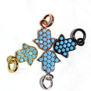 2024 wholesale fashion jewelry micro pave cz hand charm hamsa hand pendants for bracelet making