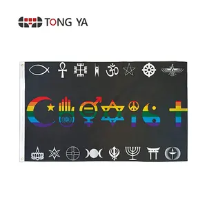 Hidup Berdampingan Rainbow Flag Perdamaian Dunia Cinta Hak Asasi Manusia Agama Gay Pride 3X5 Kaki
