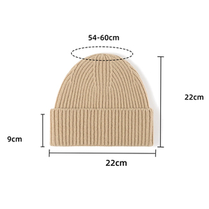 Customized Beanie <b>Cap</b> <b>Winter</b> Thick Solid Color Warm Knitted Hat with High-end Leather Label - Product Image 2