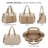 Bolso Tote de Pana de Primera Calidad 3435 F con Diseño de Tablero de Ajedrez, Múltiples Bolsillos, Gran Capacidad, para Oficina, Negocios, Profesional, de Élite