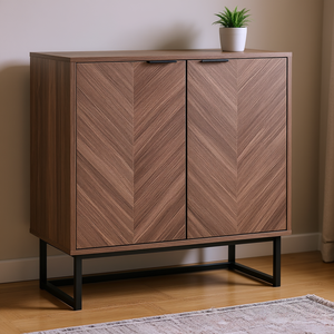 Mueble de Almacenamiento de Nogal con 2 Puertas y Estante Ajustable, Aparador Moderno para Sala de Estar o Cocina, Mesa Consola - Product Image 2