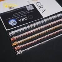 Bracelet Chaîne Tennis Moissanite Haute Qualité Testeur de Diamant Argent Sterling 925 Hip Hop 2mm 3mm 4mm 5mm 6.5mm