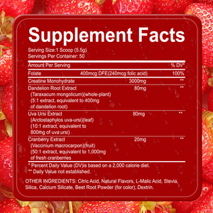 ผงครีเอทีนผสมสำหรับผู้หญิง ออกกำลังกาย 3 กรัม ครีเอทีนโมโนไฮเดรต สารสกัดดอกแดนดิไลออน ยูวาเออร์ซี แครนเบอร์รี่ รสสตรอว์เบอร์รี่ เลมอน - Product Image 3