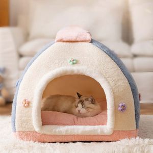 Classic Luxury Fashion Pet Flower Semi-enclosed Bed with Cloud Velvet & PP Cotton Filling Warmth Zipper Closure Pet <b>Tent</b> - Product Image 2