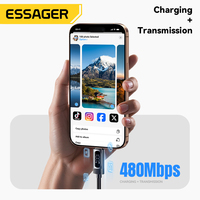 Kabel Data Pengisian Cepat USB Type C ke C ESSAGER ES-X64 Seri 60W 100W dengan Layar LED untuk iPhone