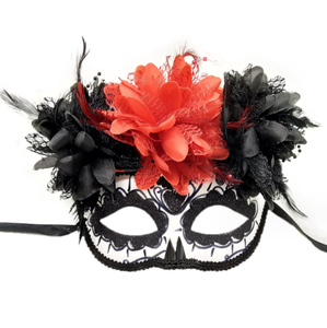 Máscaras de Halloween con flores de diablo de fuego Máscaras del Día de los muertos de México para bailes de disfraces Cosplay Performance Carnival Party - Product Image 2