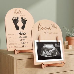 Cadre photo MDF double face pour échographie |   Souvenir d'annonce de naissance de bébé |   Vente en gros de produits faits à la main pour - Product Image 2