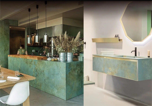 Hiện đại màu xanh lá cây đá cẩm thạch nhìn thiêu kết đá <span class=keywords><strong>countertops</strong></span> tùy biến một cửa giải pháp cho nhà bếp đảo Bar Top phòng ngủ ngoài trời - Product Image 2