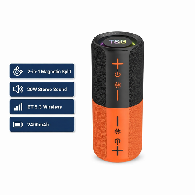 Magnetic Detachable Wireless Speaker TG491 2-in-1 Splittable 20W Audio With RGB Rhythm Lights TWS for Desktop Office