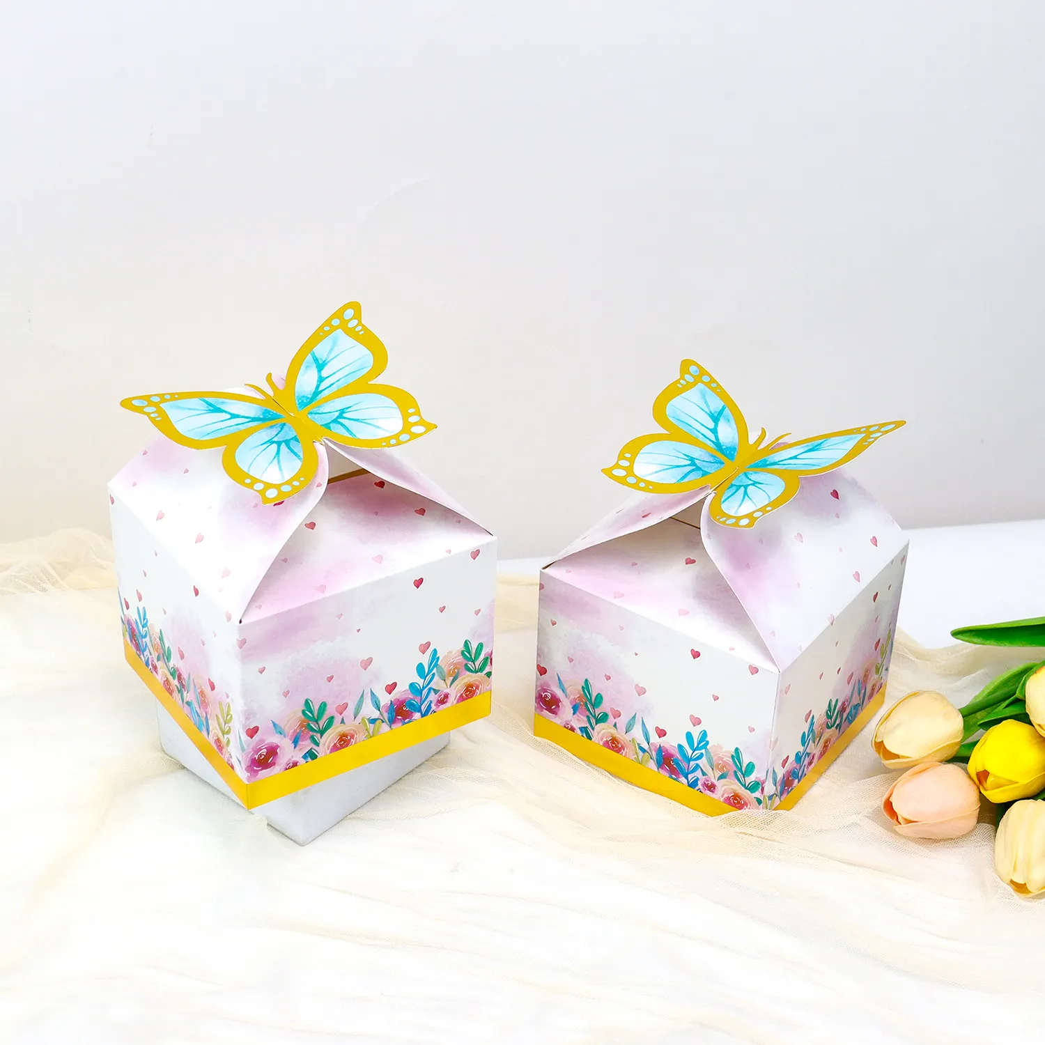 50 pcs 작은 핑크 나비 호의 상자 작은 호의 나비 선물 상자 소녀 아기 샤워를위한 쿠키 웨딩 사탕 상자